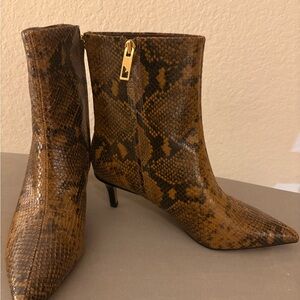 Franco Sarto Tan Snake Print Heeled Boots